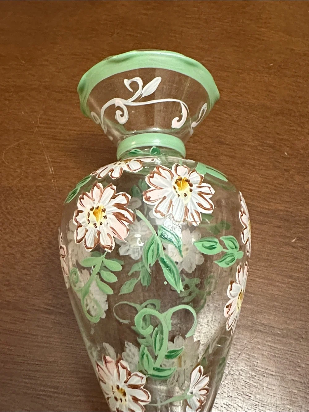 Tracy Porter Hand-Painted Floral Bud Glass Vase Green Pink